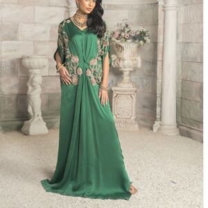 Elegant Green Embroidered Pakistani designer kaftan